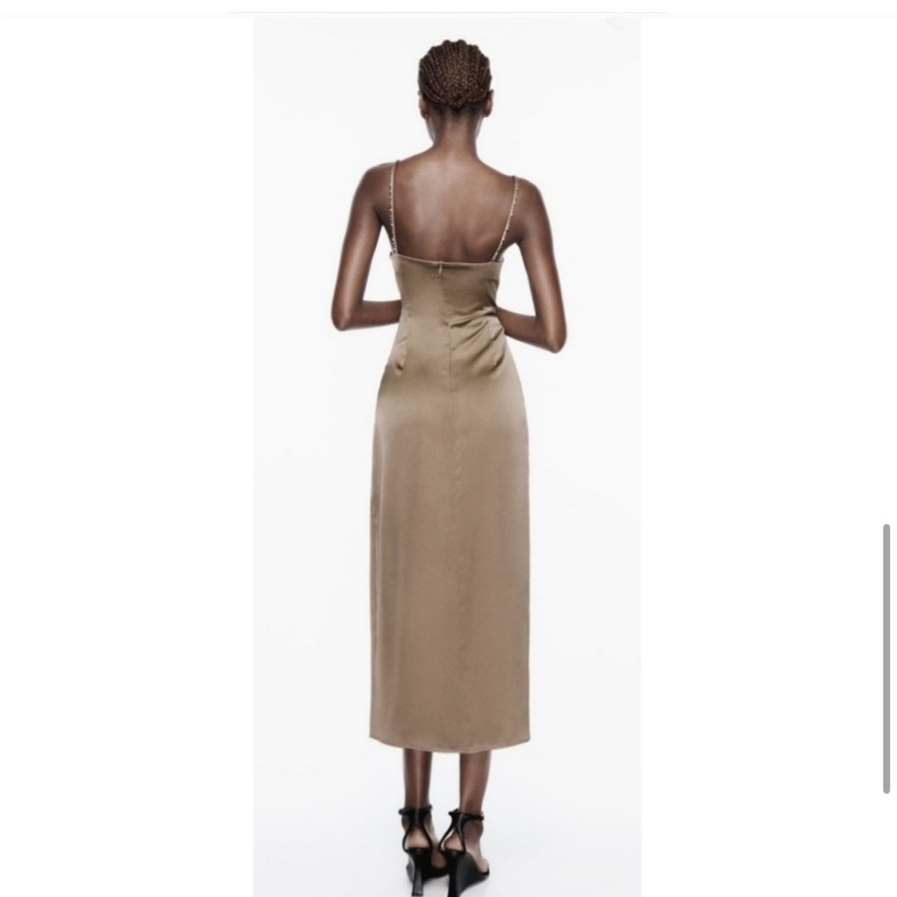 ๐(NWT) ZARA Bloggers Fav Beaded Strap Satin Midi Dress. Size LARGE - Picture 9 of 14